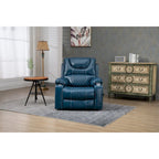 Blue Oversized PU Leather Power Lift Recliner with Massage, Heating, Lay Flat
