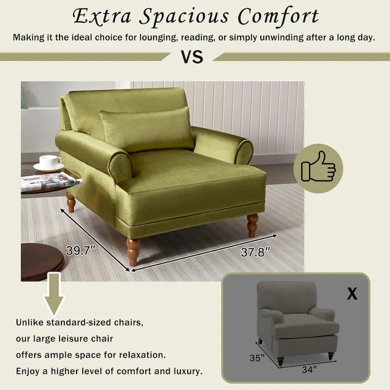 37.8 Velvet Accent Chair with Ergonomic Lumbar Support