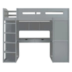 Twin Size Loft Bed with Desk, Wardrobes, 4 Drawers and 4 Shelves