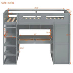 Twin Size Loft Bed with Desk, Wardrobes, 4 Drawers and 4 Shelves