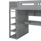 Twin Size Loft Bed with Desk, Wardrobes, 4 Drawers and 4 Shelves