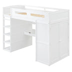 Twin Size Loft Bed with Desk, Wardrobes, 4 Drawers and 4 Shelves