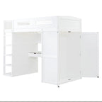 Twin Size Loft Bed with Desk, Wardrobes, 4 Drawers and 4 Shelves