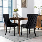 Velvet Upholstered Dining Chair with Wing Back Modern Kitchen Chair with Nailhead Trim Wood Frame Side Chair, Set of 2