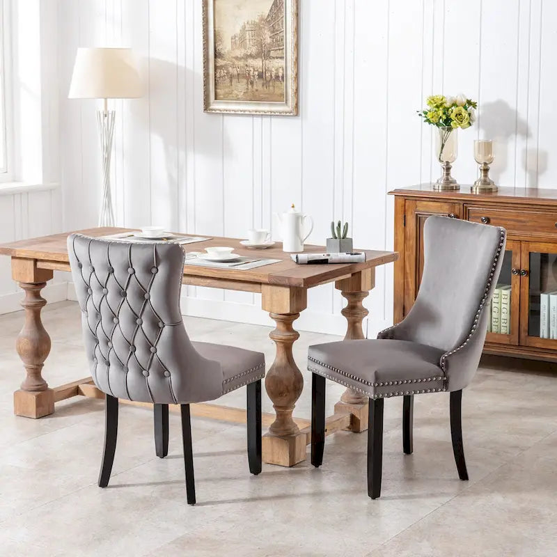 Velvet Upholstered Dining Chair with Wing Back Modern Kitchen Chair with Nailhead Trim Wood Frame Side Chair, Set of 2