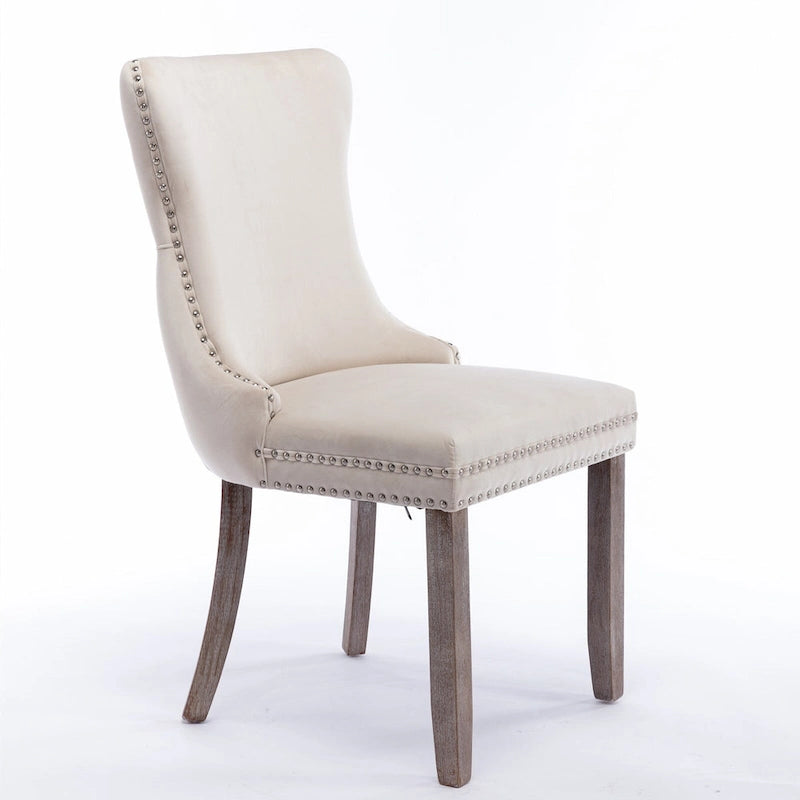 Velvet Upholstered Dining Chair with Wing Back Modern Kitchen Chair with Nailhead Trim Wood Frame Side Chair, Set of 2
