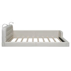 Queen Size Upholstered Bed Frame with 2 Reading Lights, PU Leather Platform Bed with Button Tufted Headboard for Bedroom