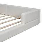 Queen Size Upholstered Bed Frame with 2 Reading Lights, PU Leather Platform Bed with Button Tufted Headboard for Bedroom