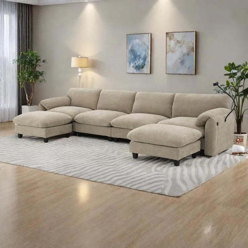 140 Chenille U-Shaped Modular Sectional Sofa with 31.5 Wide Seats, USB/Type-C Chargers & Storage Pockets