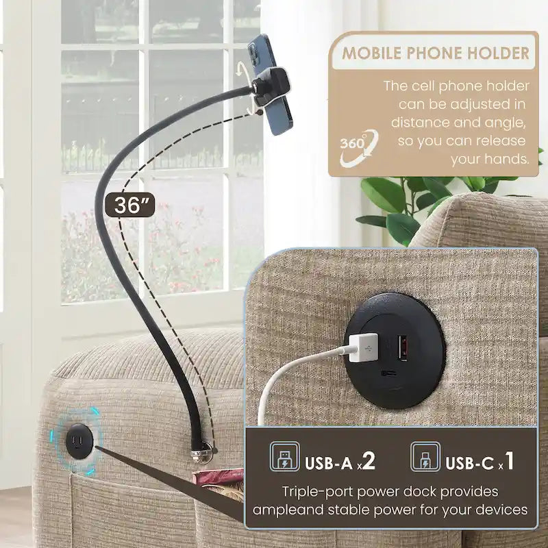 140 Chenille U-Shaped Modular Sectional Sofa with 31.5 Wide Seats, USB/Type-C Chargers & Storage Pockets