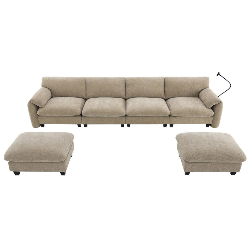 140 Chenille U-Shaped Modular Sectional Sofa with 31.5 Wide Seats, USB/Type-C Chargers & Storage Pockets