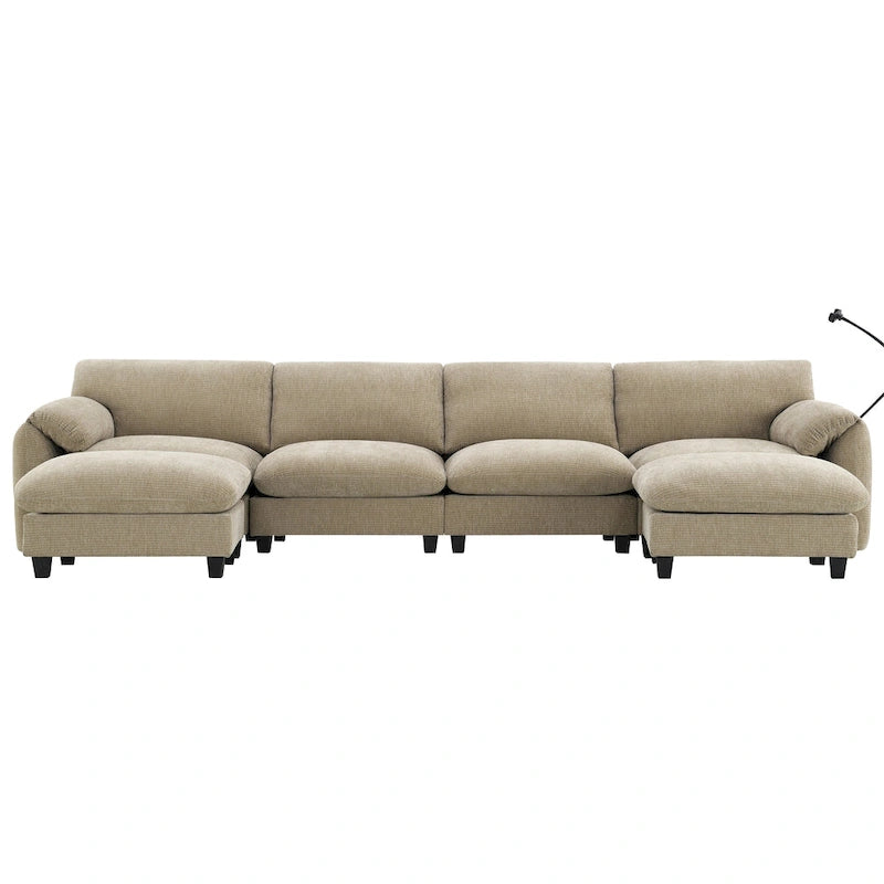 140 Chenille U-Shaped Modular Sectional Sofa with 31.5 Wide Seats, USB/Type-C Chargers & Storage Pockets