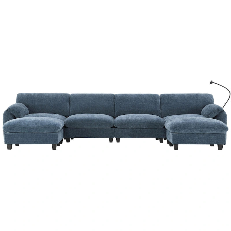 140 Chenille U-Shaped Modular Sectional Sofa with 31.5 Wide Seats, USB/Type-C Chargers & Storage Pockets