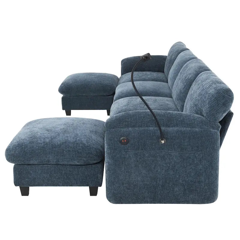 140 Chenille U-Shaped Modular Sectional Sofa with 31.5 Wide Seats, USB/Type-C Chargers & Storage Pockets