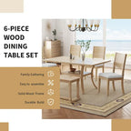 6 Pcs Dining Table Set with Storage Shelf and Curved Legs, Kitchen Furniture Dining Table Set with Bench and 4 Dining Chairs