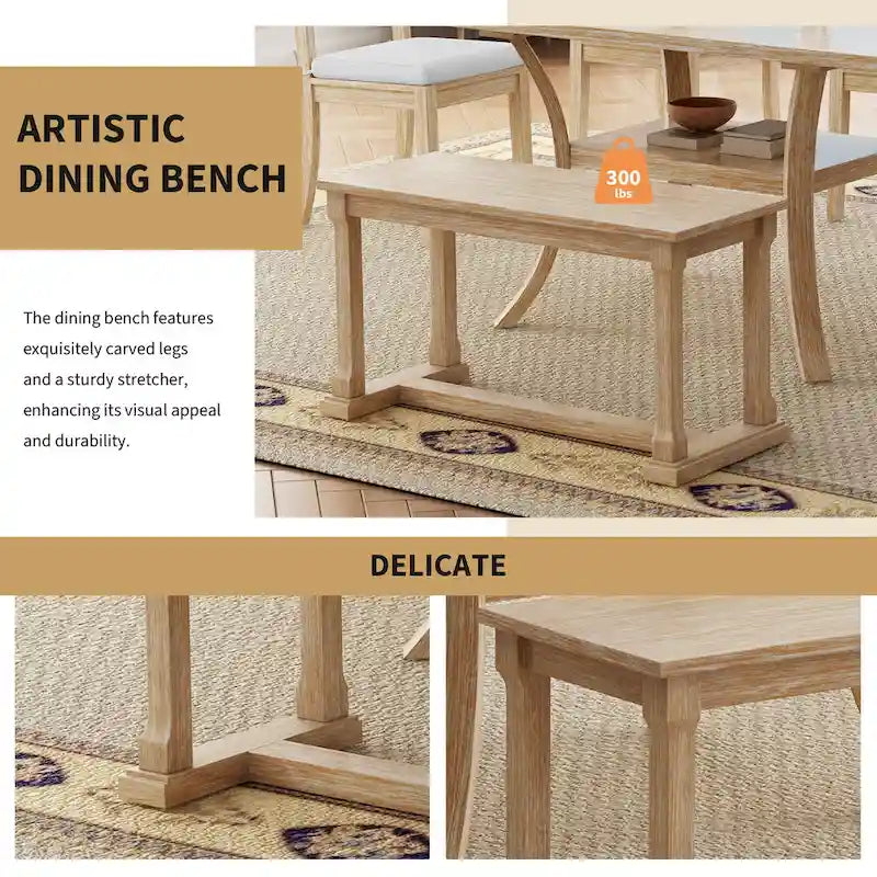 6 Pcs Dining Table Set with Storage Shelf and Curved Legs, Kitchen Furniture Dining Table Set with Bench and 4 Dining Chairs