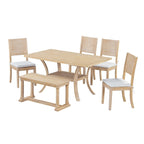 6 Pcs Dining Table Set with Storage Shelf and Curved Legs, Kitchen Furniture Dining Table Set with Bench and 4 Dining Chairs