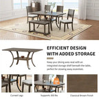 6 Pcs Dining Table Set with Storage Shelf and Curved Legs, Kitchen Furniture Dining Table Set with Bench and 4 Dining Chairs