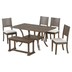 6 Pcs Dining Table Set with Storage Shelf and Curved Legs, Kitchen Furniture Dining Table Set with Bench and 4 Dining Chairs
