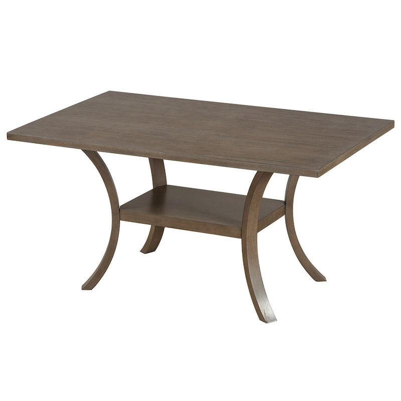 6 Pcs Dining Table Set with Storage Shelf and Curved Legs, Kitchen Furniture Dining Table Set with Bench and 4 Dining Chairs