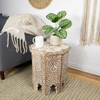 18 Walnut Brown and Brushed White Octagonal Side Table