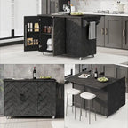 51.2W Ash Veneer Solid Wood Handwoven Kitchen Island With Drop Leaf(no include stool)
