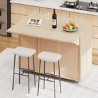 51.2W Ash Veneer Solid Wood Handwoven Kitchen Island With Drop Leaf(no include stool)