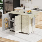 51.2W Ash Veneer Solid Wood Handwoven Kitchen Island With Drop Leaf(no include stool)