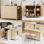 51.2W Ash Veneer Solid Wood Handwoven Kitchen Island With Drop Leaf(no include stool)