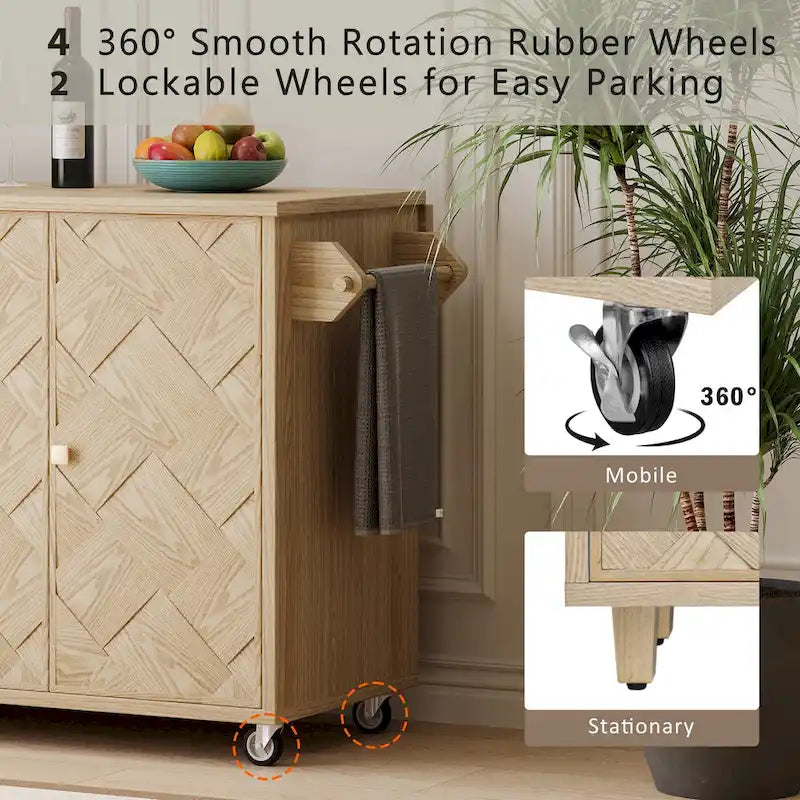 51.2W Ash Veneer Solid Wood Handwoven Kitchen Island With Drop Leaf(no include stool)