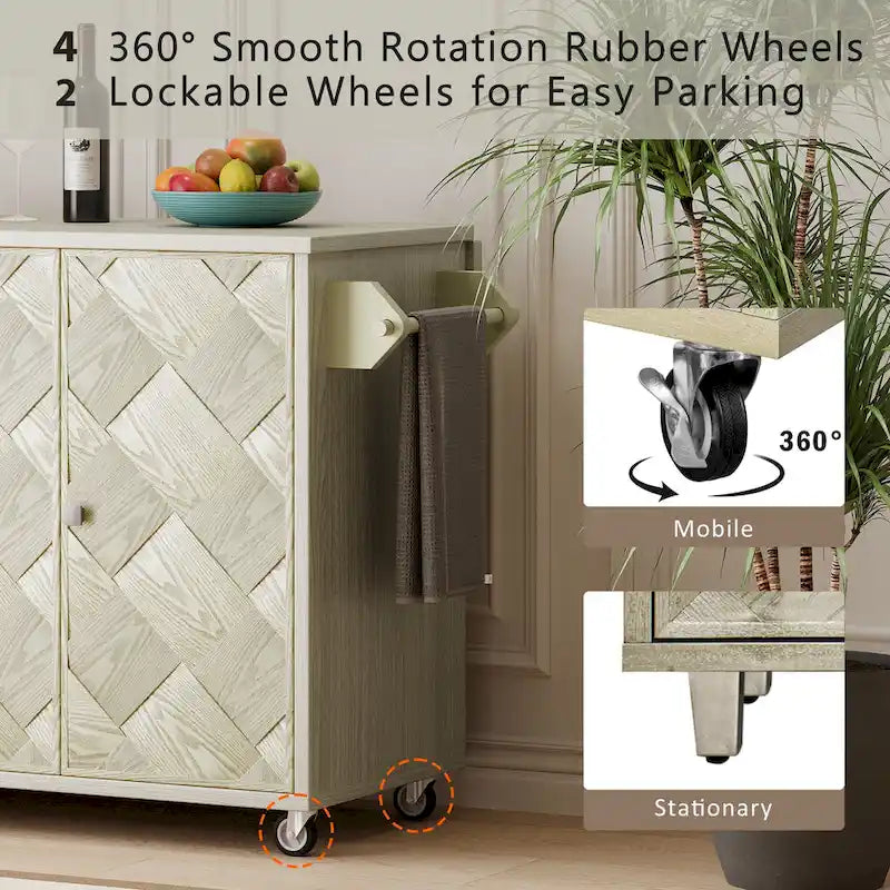 51.2W Ash Veneer Solid Wood Handwoven Kitchen Island With Drop Leaf(no include stool)