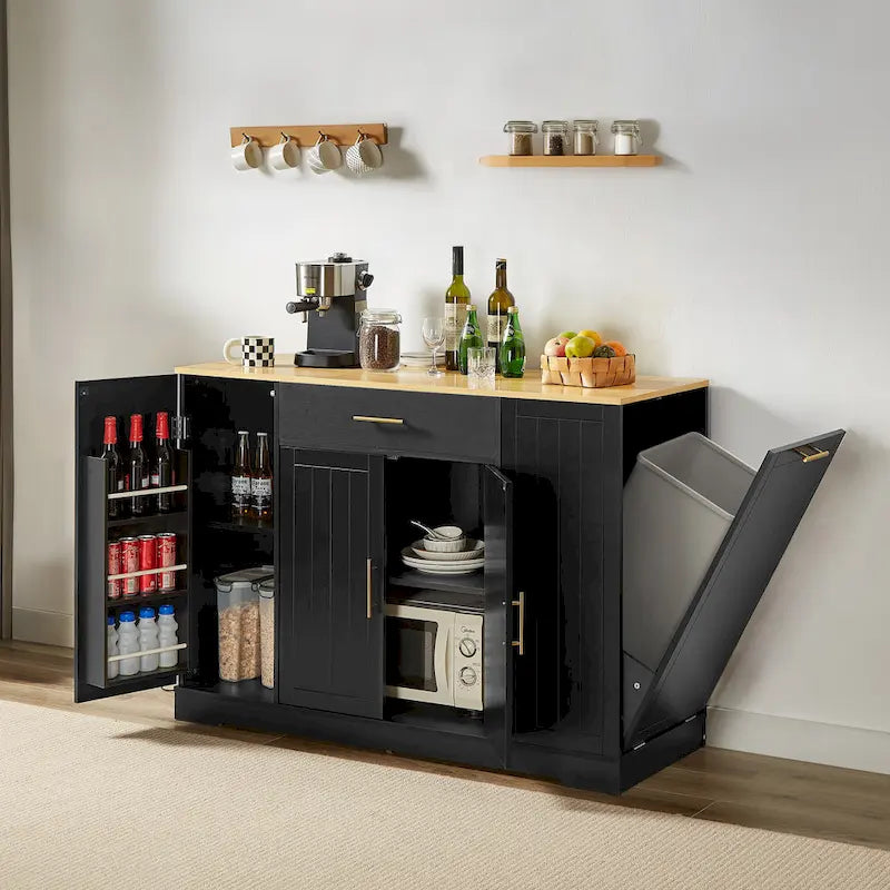 53 Inch Large Kitchen Island With Trash Can Storage Cabinet(no include stool)