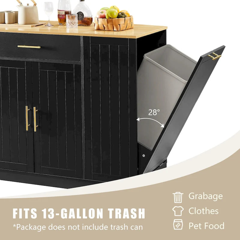 53 Inch Large Kitchen Island With Trash Can Storage Cabinet(no include stool)