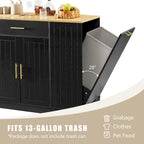 53 Inch Large Kitchen Island With Trash Can Storage Cabinet(no include stool)