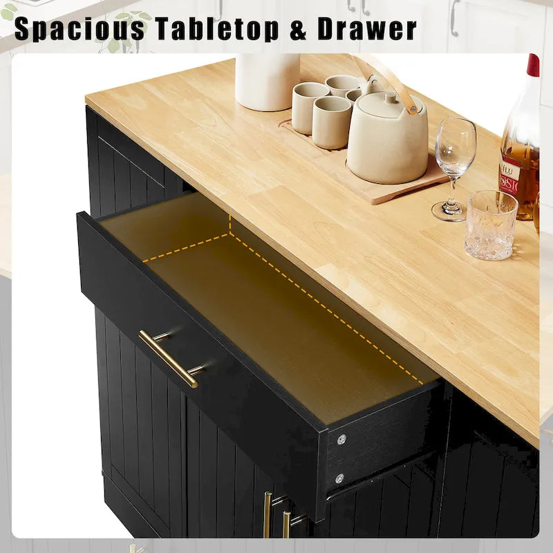53 Inch Large Kitchen Island With Trash Can Storage Cabinet(no include stool)