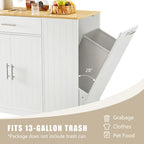 53 Inch Large Kitchen Island With Trash Can Storage Cabinet(no include stool)