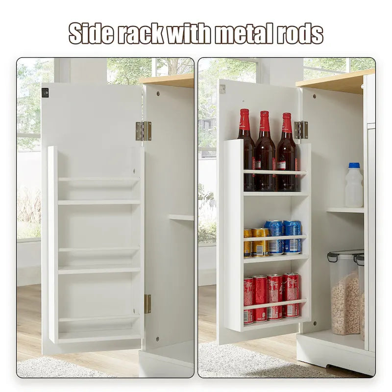 53 Inch Large Kitchen Island With Trash Can Storage Cabinet(no include stool)