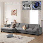 L Shaped Cloud Couch Corduroy Sectional Sofa w/USB, Chaise, Cup Holder