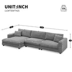 L Shaped Cloud Couch Corduroy Sectional Sofa w/USB, Chaise, Cup Holder
