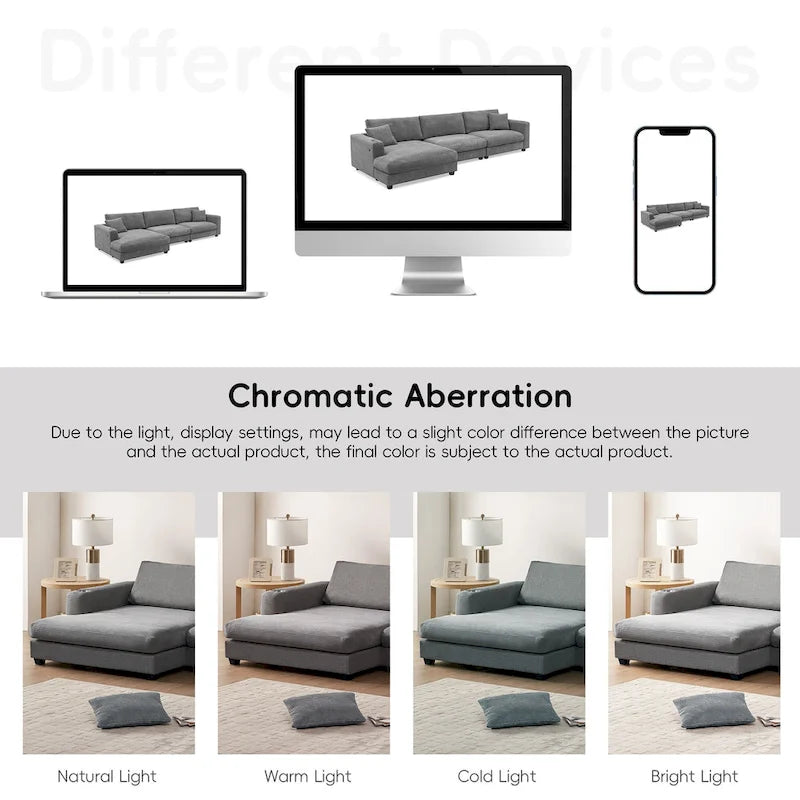 L Shaped Cloud Couch Corduroy Sectional Sofa w/USB, Chaise, Cup Holder