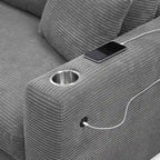 L Shaped Cloud Couch Corduroy Sectional Sofa w/USB, Chaise, Cup Holder