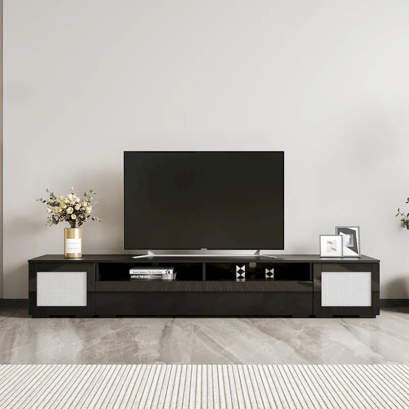 Black 82 TV Stand with Push-Open Doors & LED for TVs Up to 90
