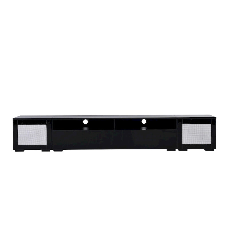 Black 82 TV Stand with Push-Open Doors & LED for TVs Up to 90