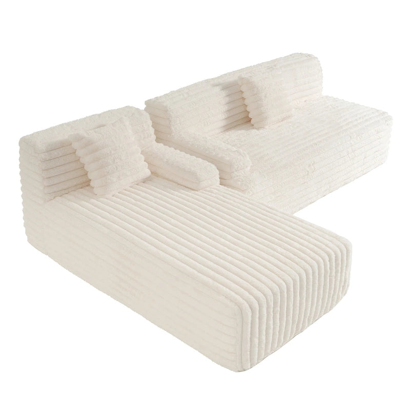110 Faux Fur Cloud 3-Seater sat L-Shaped Sectional Sofa with Two Included Throw Pillows