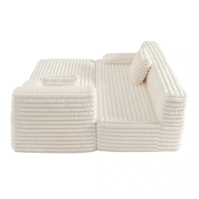 110 Faux Fur Cloud 3-Seater sat L-Shaped Sectional Sofa with Two Included Throw Pillows