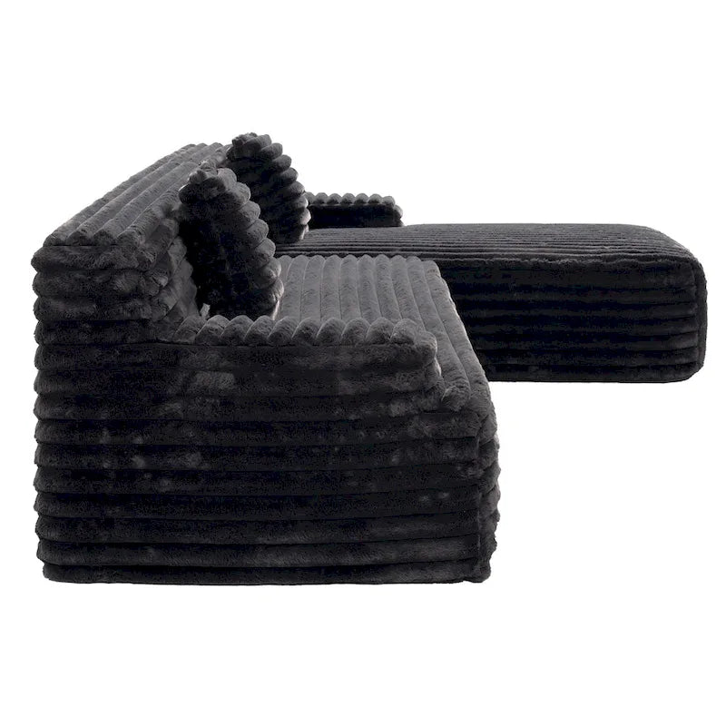 110 Faux Fur Cloud 3-Seater sat L-Shaped Sectional Sofa with Two Included Throw Pillows