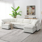 Beige 130 Chenille U-Shaped Sleeper Sectional Sofa, Modular Design