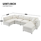 Beige 130 Chenille U-Shaped Sleeper Sectional Sofa, Modular Design