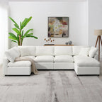 Beige 130 Chenille U-Shaped Sleeper Sectional Sofa, Modular Design