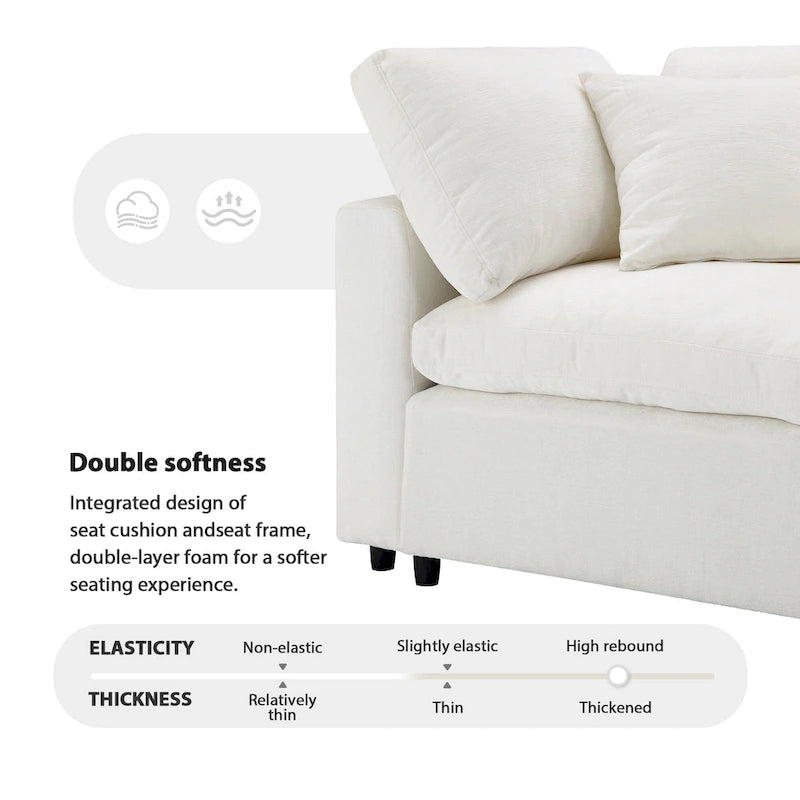 Beige 130 Chenille U-Shaped Sleeper Sectional Sofa, Modular Design